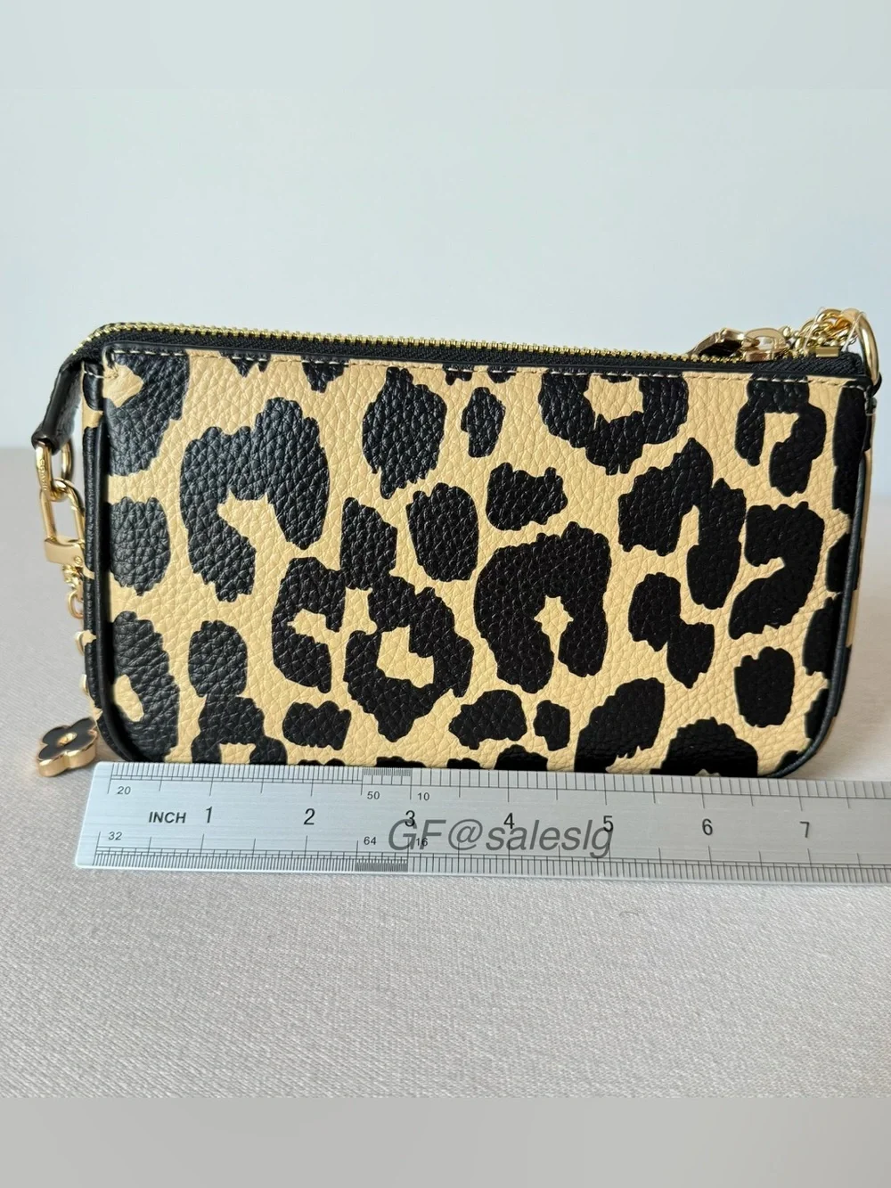 NWT Coach Nolita 19 Wristlet Small Bag Leopard Print Gold/Black Tan + extender